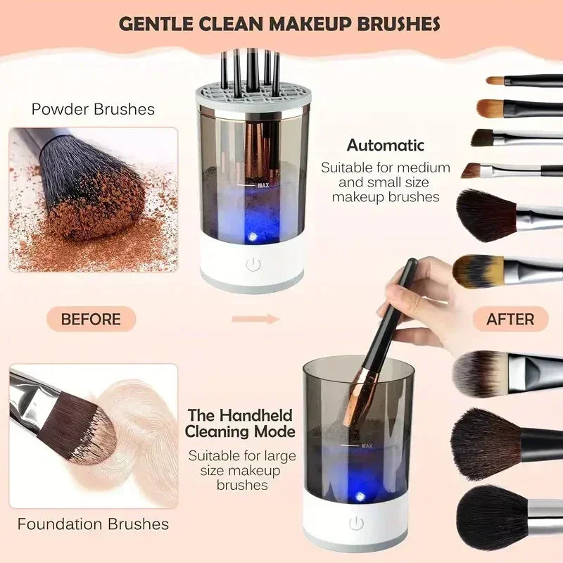 Portable Electric Makeup Brush Cleaner – USB Rechargeable, Fast Cleaning with Brush Collars