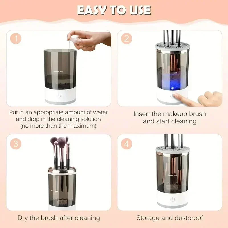 Portable Electric Makeup Brush Cleaner – USB Rechargeable, Fast Cleaning with Brush Collars