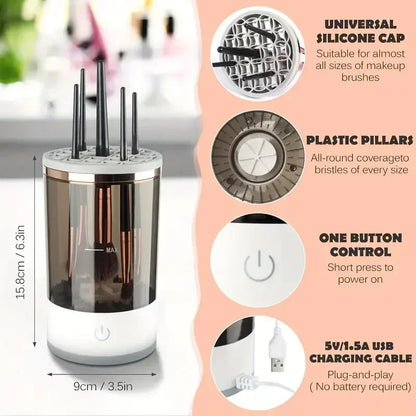 Portable Electric Makeup Brush Cleaner – USB Rechargeable, Fast Cleaning with Brush Collars