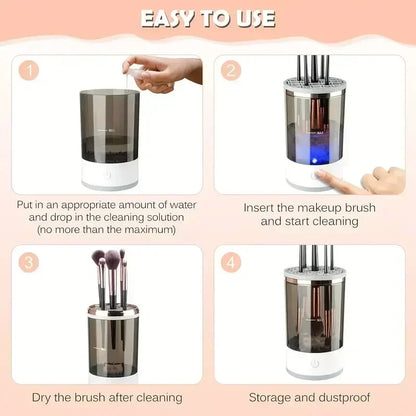 Portable Electric Makeup Brush Cleaner – USB Rechargeable, Fast Cleaning with Brush Collars